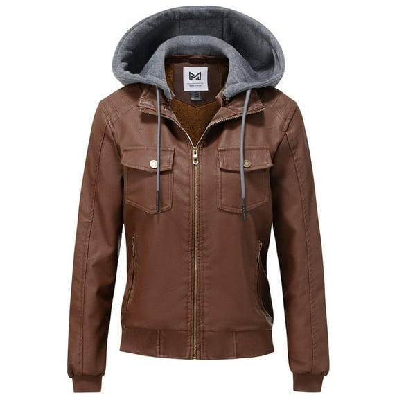 KVE Women's Faux Leather Jacket Waterproof Motorcycle Bomber Jacket Vintage PU Moto Biker Coat Camel Large