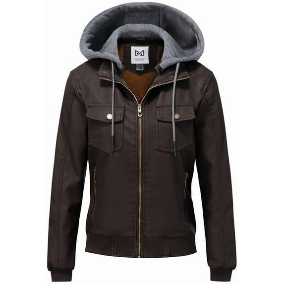 KVE Women's Faux Leather Jacket Waterproof Motorcycle Bomber Jacket Vintage PU Moto Biker Coat Coffee Small