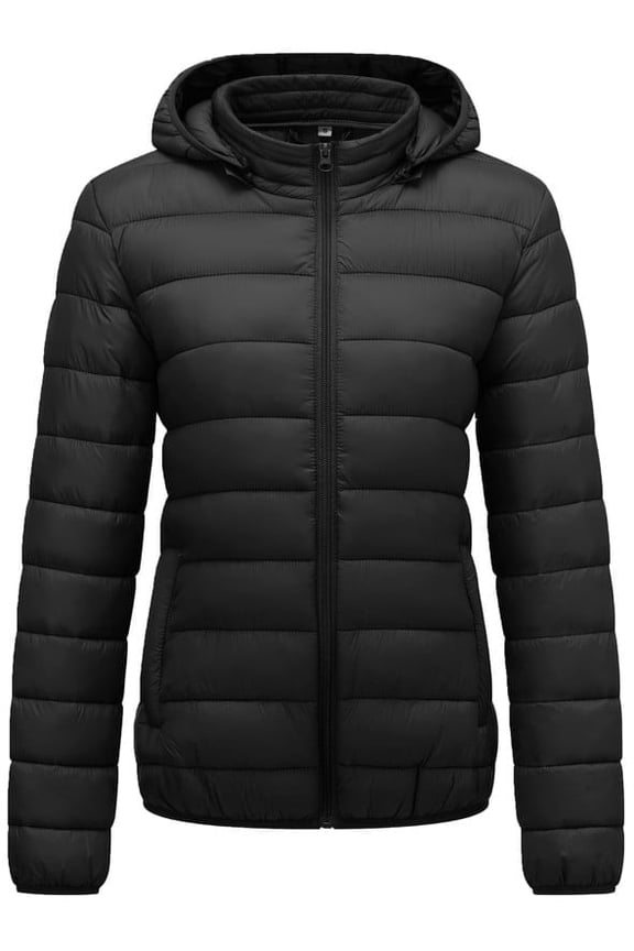 Women's Hooded Packable Ultra Light Coat Warm Short Puffer Jacket Black XL