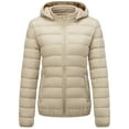 thumbnail image 1 of KVE Women's Hooded Packable Ultra Light Coat Warm Short Puffer Jacket Khaki S, 1 of 9