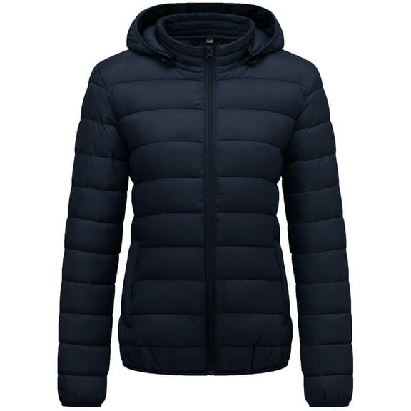 KVE Women's Hooded Packable Ultra Light Coat Warm Short Puffer Jacket Navy M