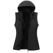 KVE Womens Hooded Softshell Vest Fleece Lined Windproof Zip Up Sleeveless Jacket Lightweight Coat for Running Black Medium