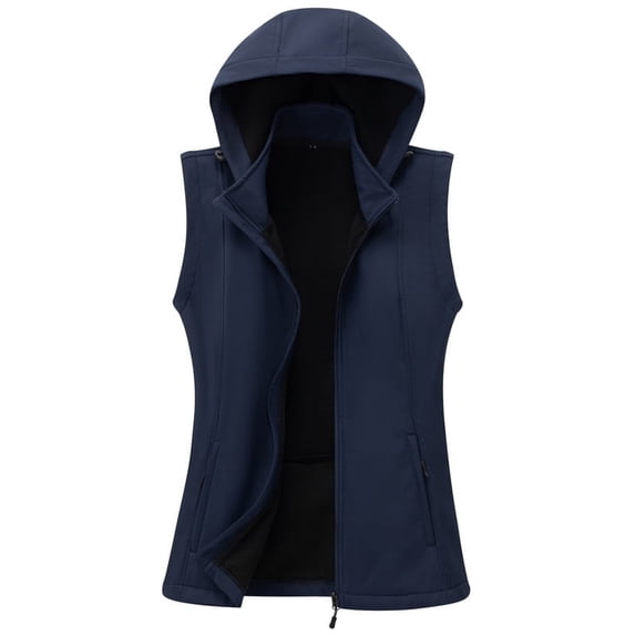 KVE Women's Hooded Softshell Vest Fleece Lined Windproof Zip Up Sleeveless Jacket Lightweight Coat for Running Navy Small
