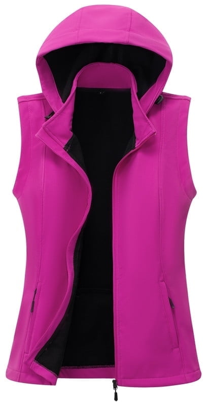 KVE Women's Hooded Softshell Vest Fleece Lined Windproof Zip Up Sleeveless Jacket Lightweight Coat for Running Purple X-Large
