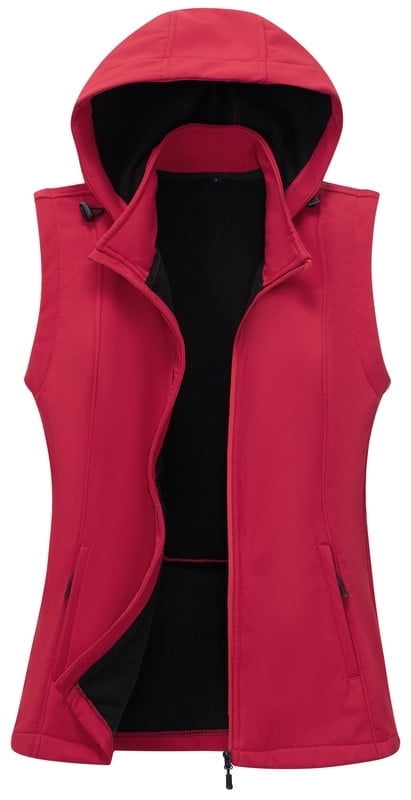 KVE Women's Hooded Softshell Vest Fleece Lined Windproof Zip Up Sleeveless Jacket Lightweight Coat for Running Red XX-Large