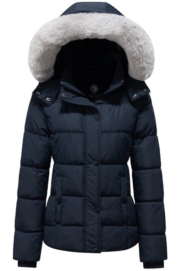 Women's Hooded Warm Winter Coat Quilted Thicken Puffer Jacket with Removable Hood Navy Small