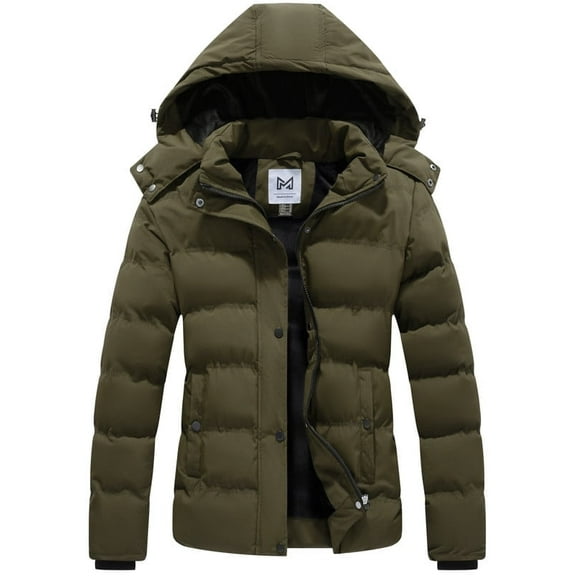 KVE Women's Hooded Winter Coat Warm Quilted Thicken Puffer Jacket with Removable Hood Army Green Large
