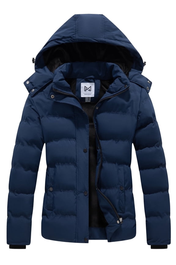 Women's Hooded Winter Coat Warm Quilted Thicken Puffer Jacket with Removable Hood Navy X-Large