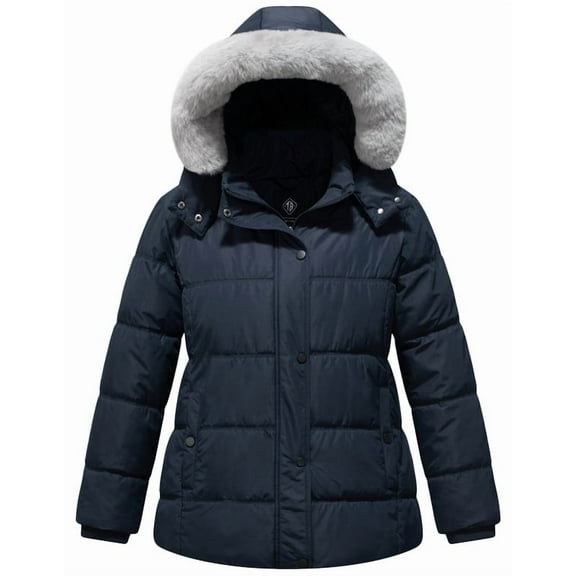 KVE Women's Plus Size Hooded Warm Winter Coat Quilted Thicken Puffer Jacket with Removable Hood Navy 3X
