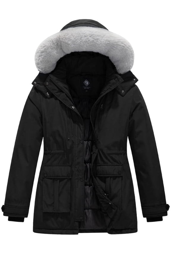 Women's Plus Size Quilted Winter Coat Warm Puffer Jacket Thicken Parka with Removable Hood Black 1X