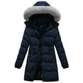 thumbnail image 1 of KVE Women's Winter Thicken Puffer Coat Warm Snow Jacket with Faux Fur Removable Hood Navy Medium, 1 of 7