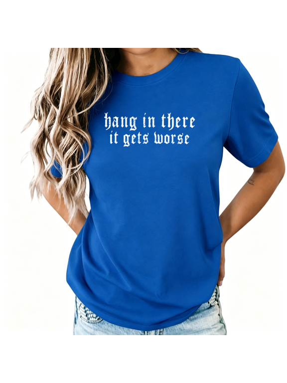 Women's Gothic Font Humor T-Shirt, Sarcastic Quote Print Crew Neck Top