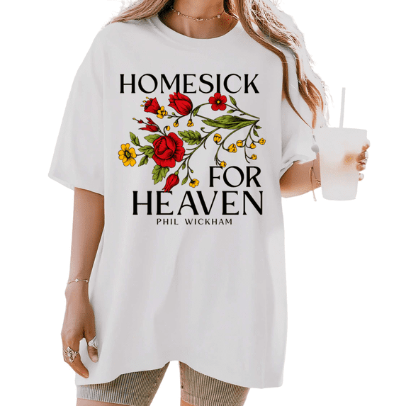 UNISHE Women's Homesick For Heaven Phil Wickham Floral Christian Faith Graphic Short Sleeve T‑shirt Relaxed Fit