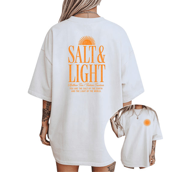 UNISHE Women's Salt & Light Matthew 5:13‑14 Sun Graphic Back‑Print Christian Faith Cropped Short‑Sleeve T‑shirt