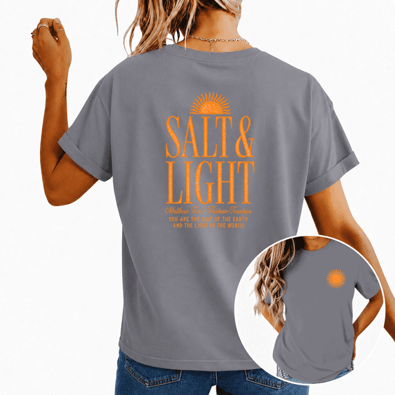 UNISHE Women's Salt & Light Matthew 5:13‑14 Sun Graphic Back‑Print Christian Faith Cropped Short‑Sleeve T‑shirt