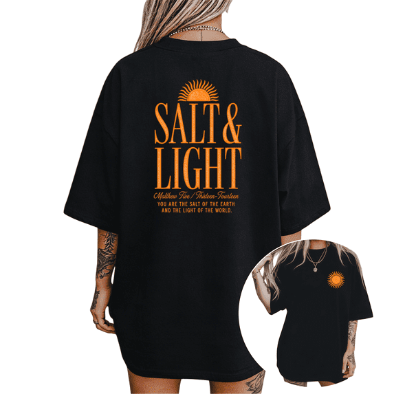 UNISHE Women's Salt & Light Matthew 5:13‑14 Sun Graphic Back‑Print Christian Faith Cropped Short‑Sleeve T‑shirt