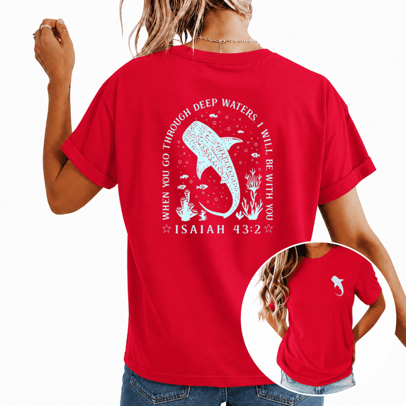 UNISHE Women's Whale Shark Isaiah 43:2 When You Go Through Deep Waters Christian Faith Cropped Short‑Sleeve T‑shirt