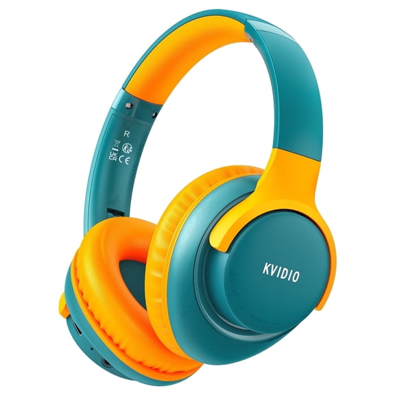 KVIDIO Bluetooth Headphones, Wireless Headphones with Microphone, 65H Running Time, over-Ear Headphones for Computer Laptop Travel Home Office PC (Orange Green)