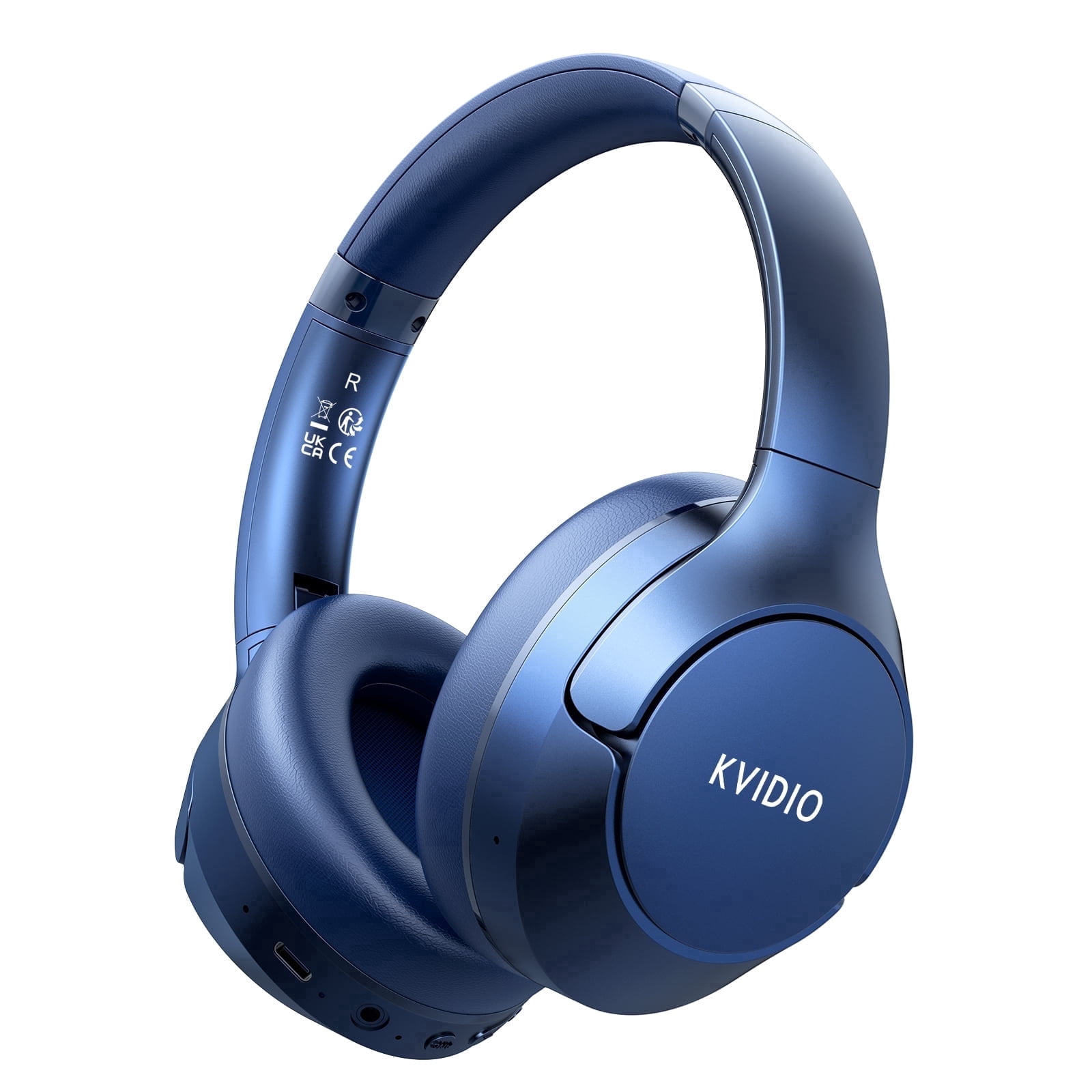 KVIDIO Active Noise Cancelling Headphones with Microphone, Deep Bass, 70H Running Time - Blue