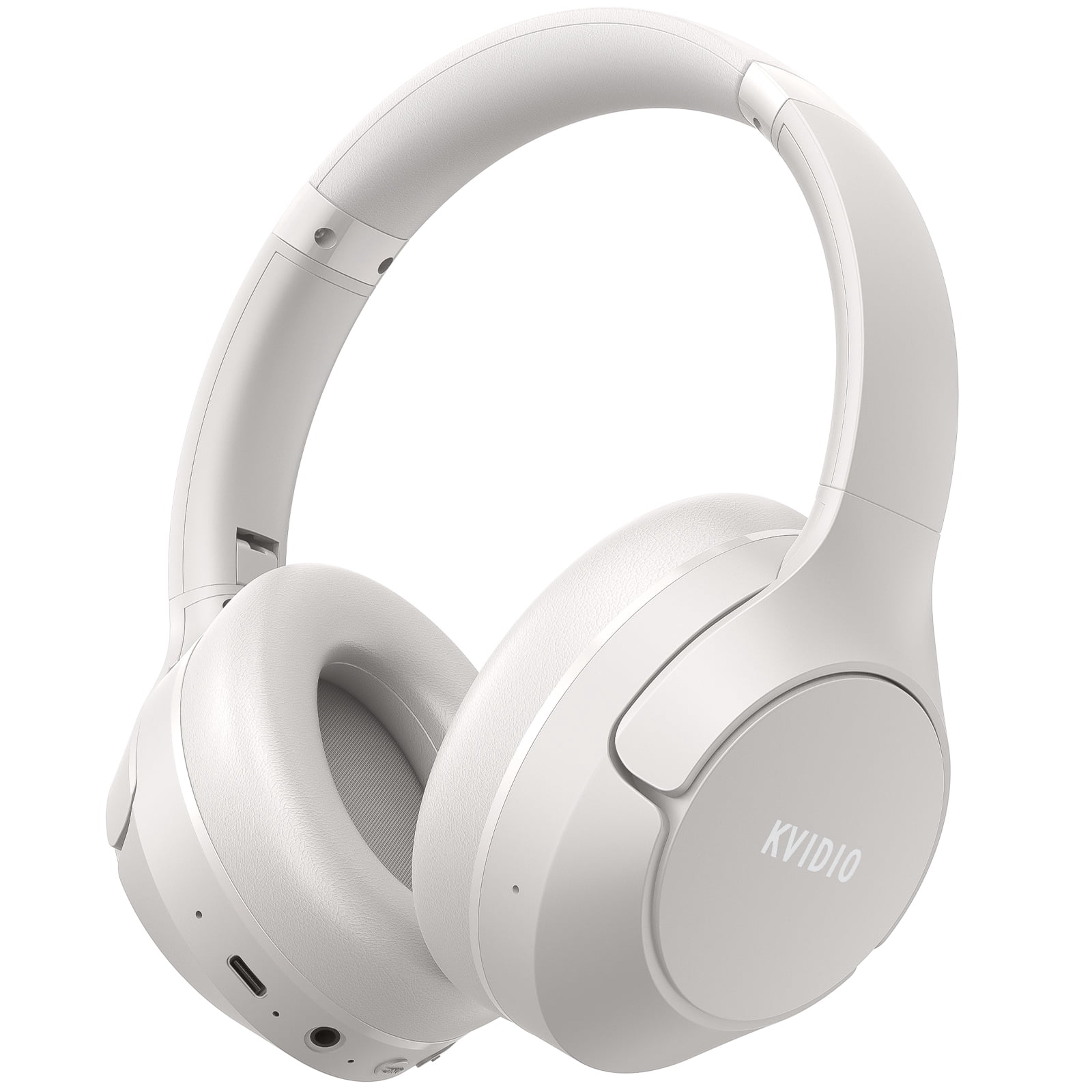 KVIDIO Active Noise Cancelling Headphones with Microphone, Deep Bass, 70H Running Time - Silver