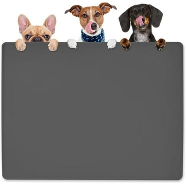KVK 39.4X29.5in Dog Cat Food Mat, Large Silicone Pet Feeding Mat for Prevent Feeding Spills, Dog Bowl Mat for Floors Non-Slip Waterproof, Dark Grey