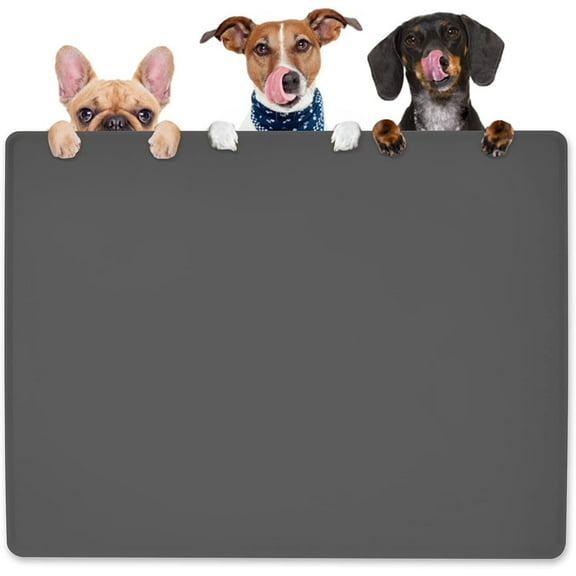 KVK 39.4X29.5in Dog Cat Food Mat, Large Silicone Pet Feeding Mat for Prevent Feeding Spills, Dog Bowl Mat for Floors Non-Slip Waterproof, Dark Grey