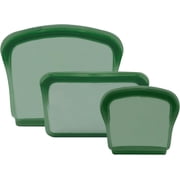 KVK Silicone Food Storage Bags - 3 Pack Reusable Pocket Snack Sandwich Bags - Double Lock Leakproof Oven Freezer Dishwasher Safe - Green