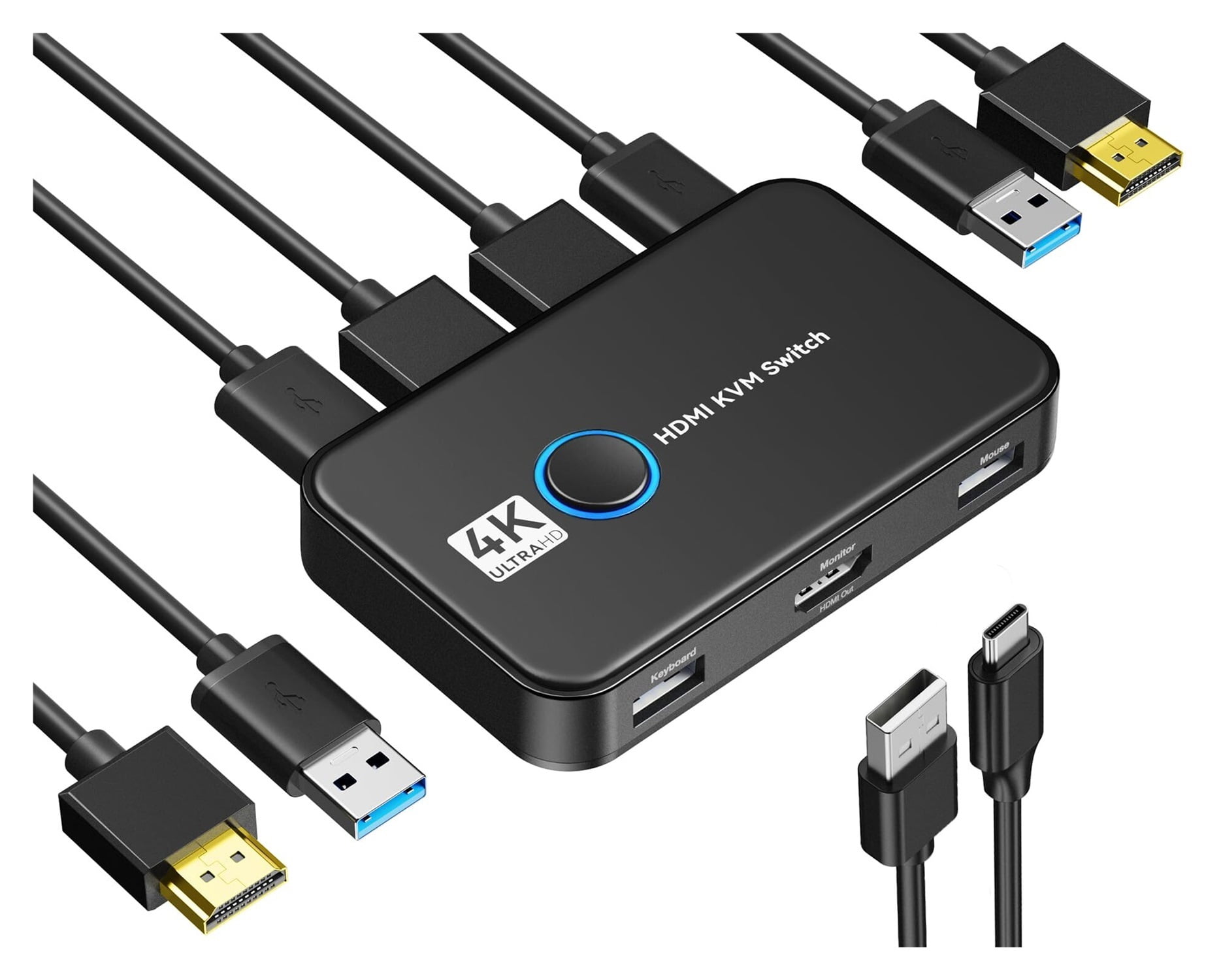 KVM Switch 2 In 1 Out For 2 Computers Sharing One HD Monitor And Keyboard Mouse, Support 4K@60Hz Between 2 PCS