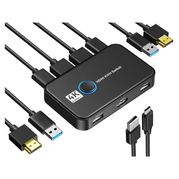 KVM Switch 2 In 1 Out For 2 Computers Sharing One HD Monitor And Keyboard Mouse, Support 4K@60Hz Between 2 PCS