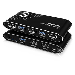 KVM Switch, 2 Ports, 4K@60Hz Resolution, Enabling Two Computers to Share One or Dual Monitors, HDCP 2.2 & USB Cables Provided
