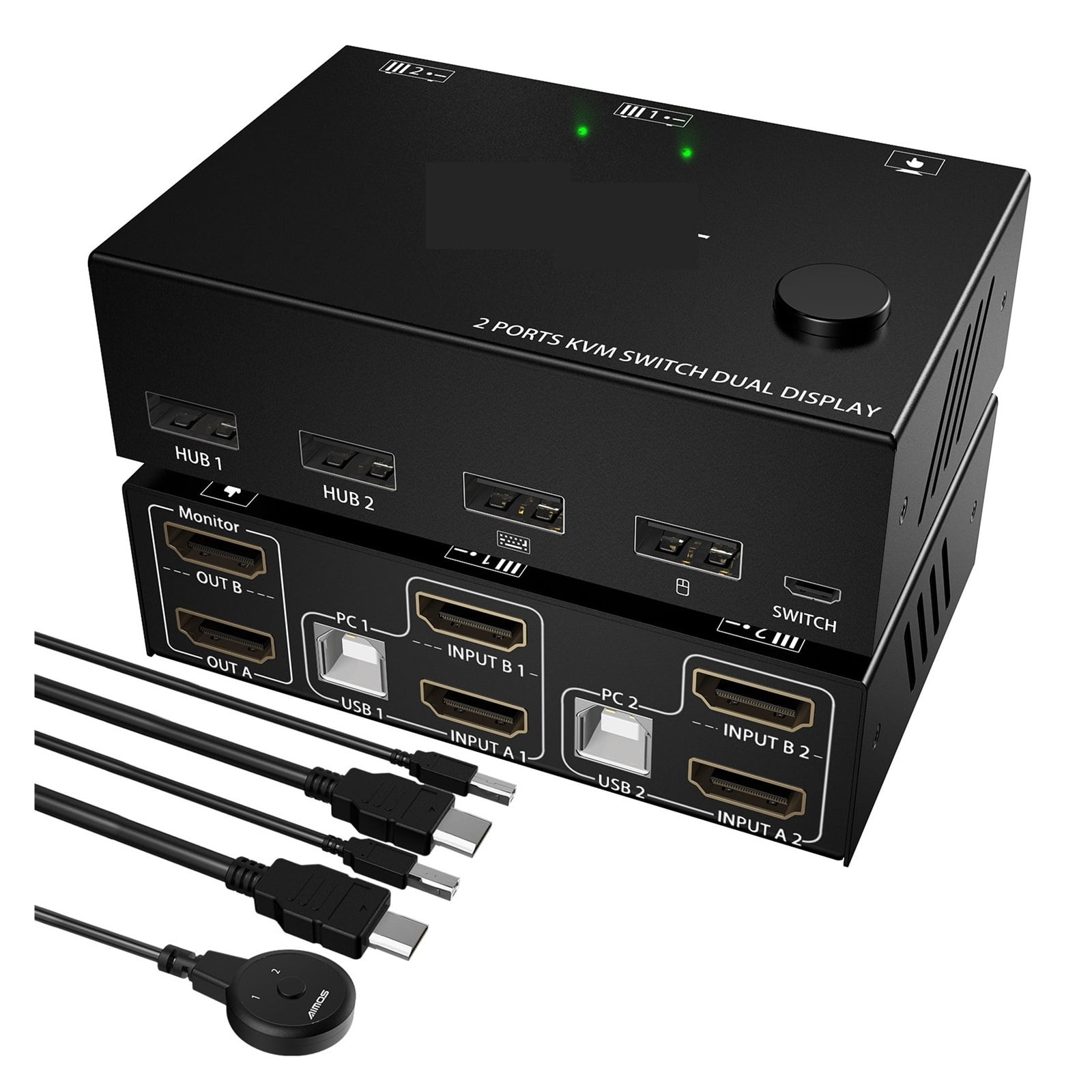 KVM Switch 2In2 Out Dual Monitor Switch Controls 2 Computers Or Laptop Monitors Dual Input Display