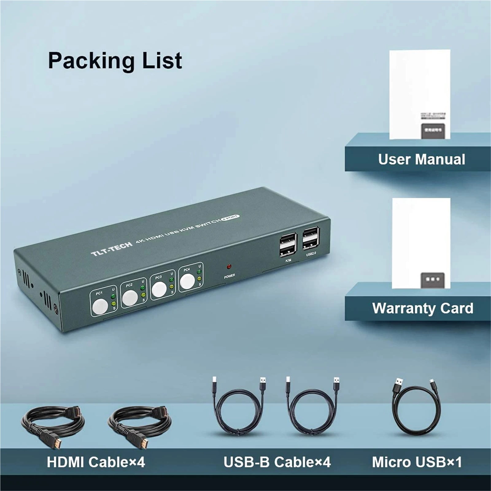 KVM Switch 4 Port KVM Switches 4K30Hz,HDCP1.2,4 PC 1 Monitor,Hotkey Control,4 PCs to Share Keyboard Mouse