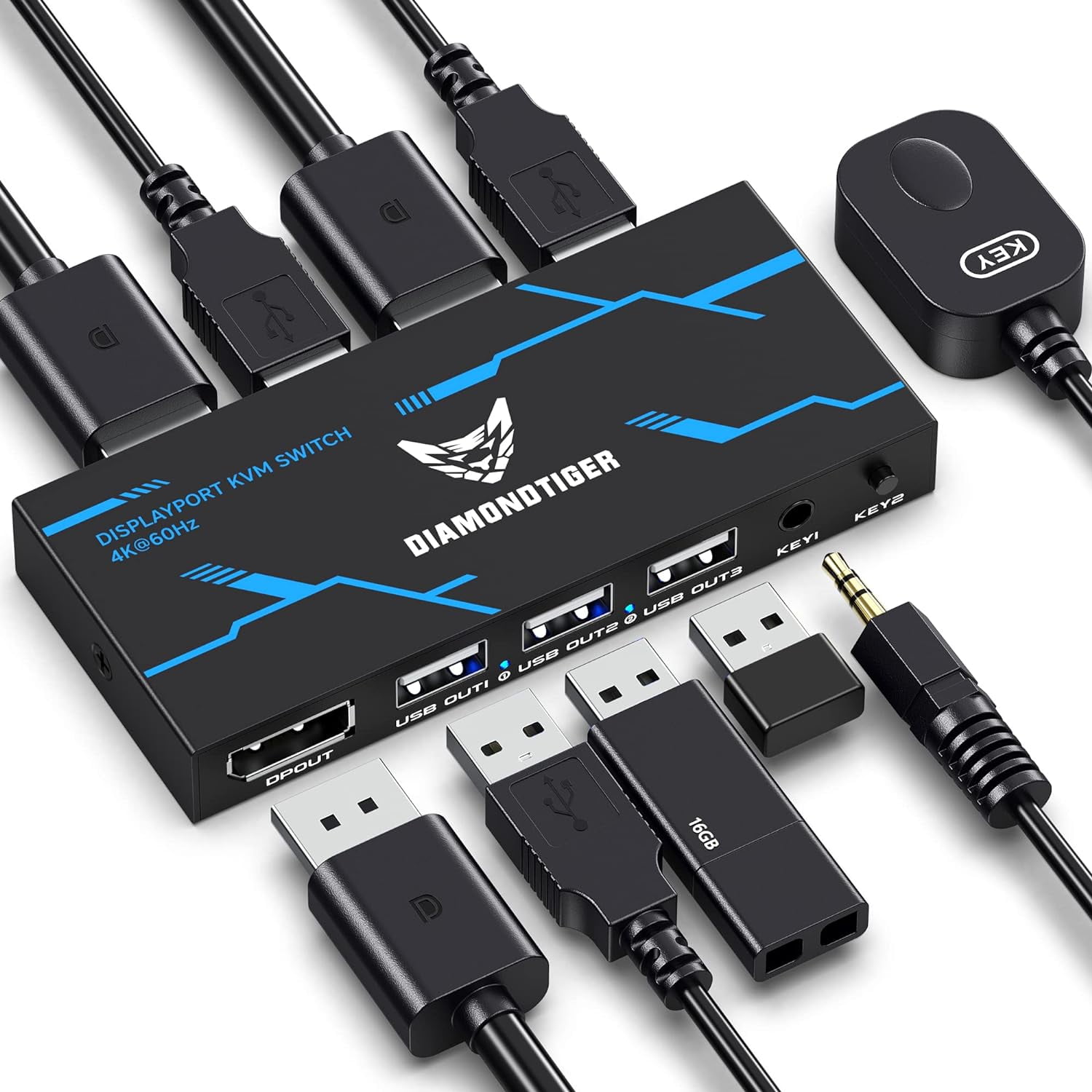 KVM Switch DisplayPort 2 Port DP KVM Switch, Two Computers One Monitor Switch to Share Mouse