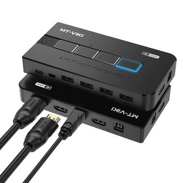 KVM Switch HDMI 4 port Boxes, MT-VIKI 4K@30hz USB HDMI KVM Console for 4 PCs share 1 HD Monitor and Keyboard Mouse with 4 HDMI USB Cables + Desktop Selector