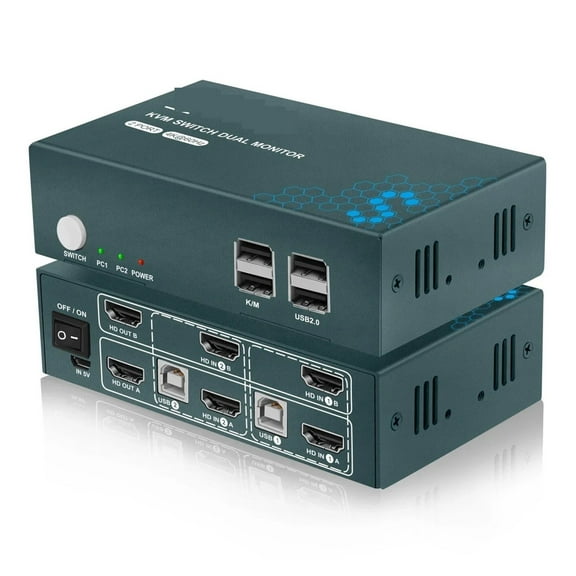 KVM Switch With 4K Support, For Two Computers' Dual Display Switching. Boost Your Multi-Tasking Efficiency
