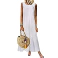 thumbnail image 1 of KVMeteor Women Casual Cotton Linen Dress Plain Sleeveless Maxi Long Dress, 1 of 5