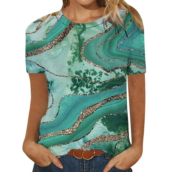 KVMeteor Women's Casual Short Sleeve Loose Tunic Tops Round Neck T-Shirt