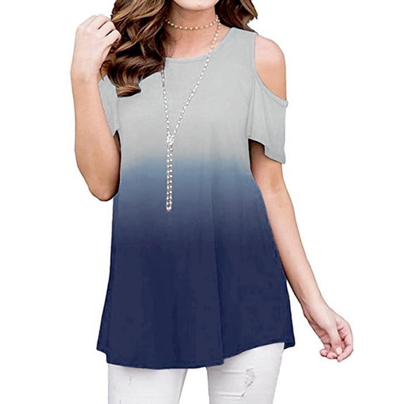 KVMeteor Women's Cold Shoulder Short Sleeve Casual Tunic Tops Loose Blouse Shirts
