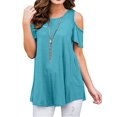 thumbnail image 1 of KVMeteor Women's Cold Shoulder Short Sleeve Tunic Tops Casual Loose Blouse Shirts, 1 of 3