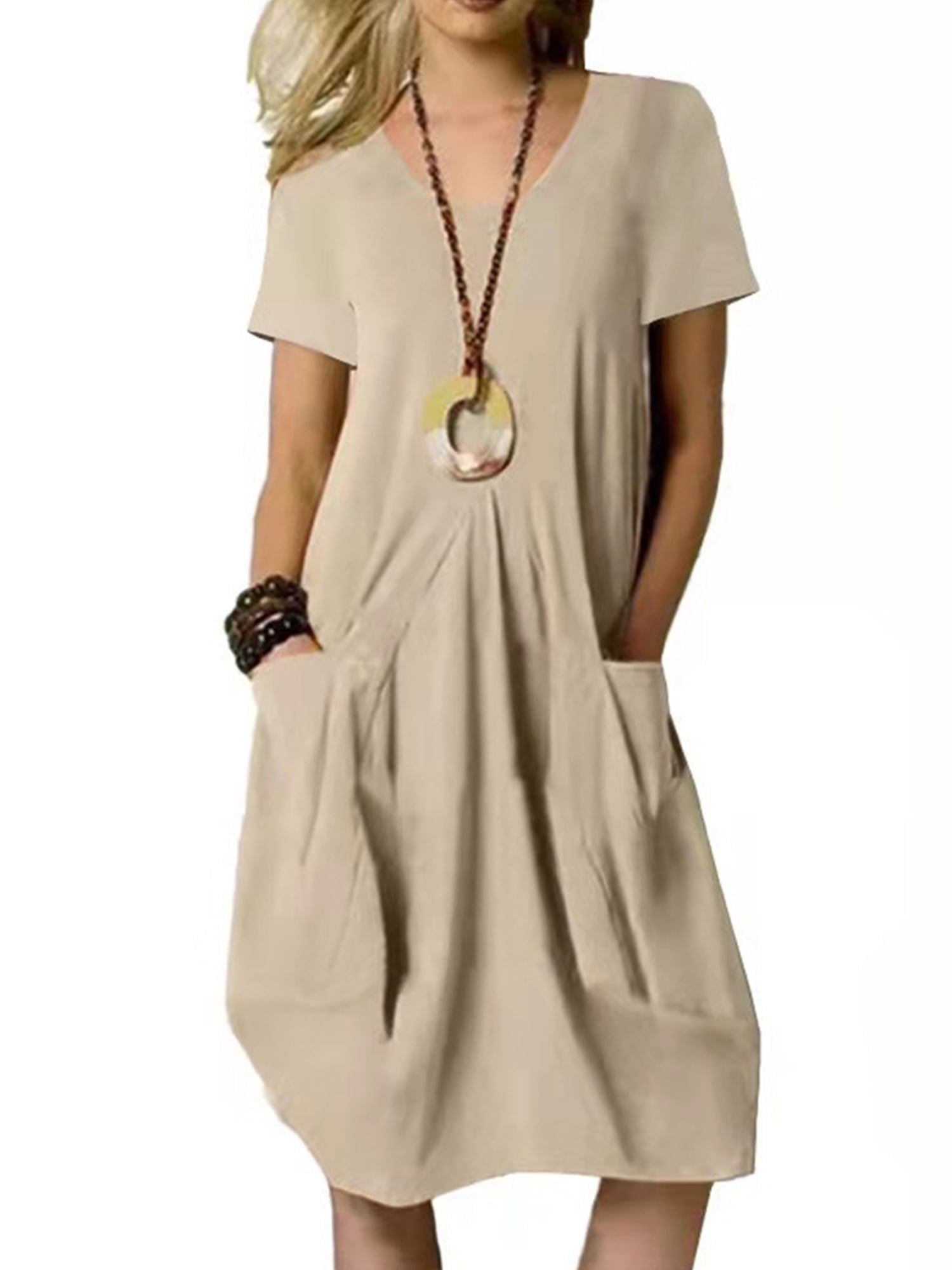 Women's Casual Loose Mid Length Shirt Dress