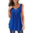 thumbnail image 1 of KVMeteor Womens Henley V-Neck Casual Blouse Pleated Button Tunic Shirt Top, 1 of 6