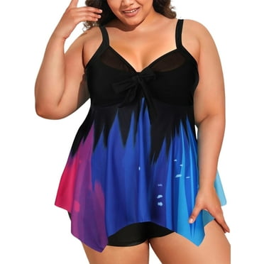 KVMeteor Womens Plus Size 2 Piece Bathing Suit Irregular Tankini Swimsuit Swimwear