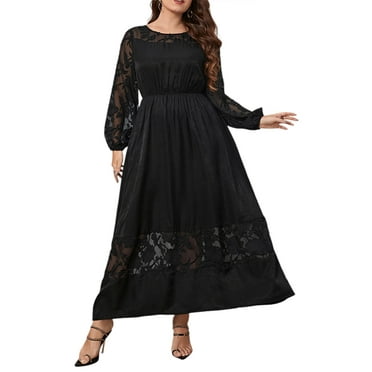 KVMeteor Womens Plus Size Lace Spliced Long Sleeve Cocktail Party A-Line Dress