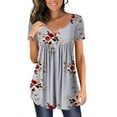 thumbnail image 1 of KVMeteor Womens Solid Henley V-Neck Casual Blouse Pleated Button Tunic Shirt Top, 1 of 6