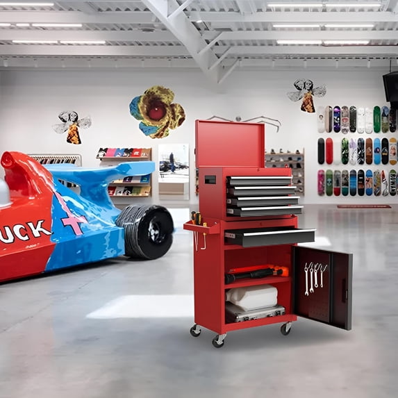 KVP 5 Drawers Tool Cart with Wheels & 1 Cabinet,Detachable Portable Top ...