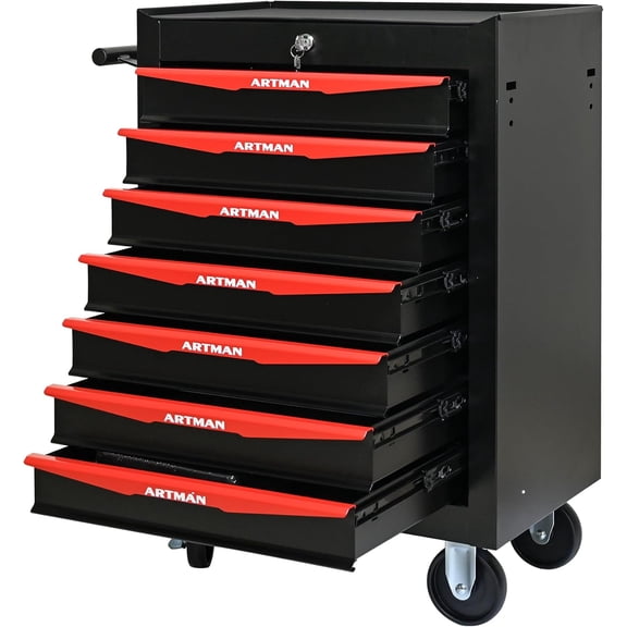 KVP 7 Drawers Tool Cart on Wheels, Multifunctional Rolling Tool Storage Chest, Drawers Rolling Trolley Organizer Tool Box for Warehouse, Garage, Workshop, Repair Shop (7 Drawers-30.5"H)