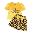 thumbnail image 1 of KVPLBQFD 2 Piece Summer Outfit for Girls Letter Print Short Sleeve Tee Shirts Matching Sunflower Patter Shorts Sets Kids Lightweight Breathable Loungewear Clothes, 1 of 8