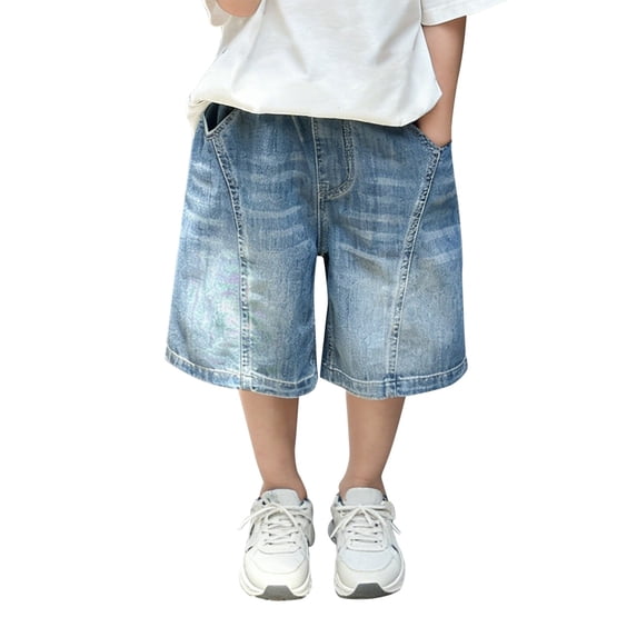 KVPLBQFD Baggy Jeans Shorts for Boys Stylish Distressed Hip Hop Vintage Denim Shorts Teens Knee Length Wide Lege Jorts Casual Summer Clothes
