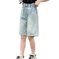 thumbnail image 1 of KVPLBQFD Baggy Wide Leg Jean Shorts for Girls Y2k Trendy Jeans Blue High Rise Jorts Kids Gym Denim Shorts Teens Fashion Preppy Clothes, 1 of 7
