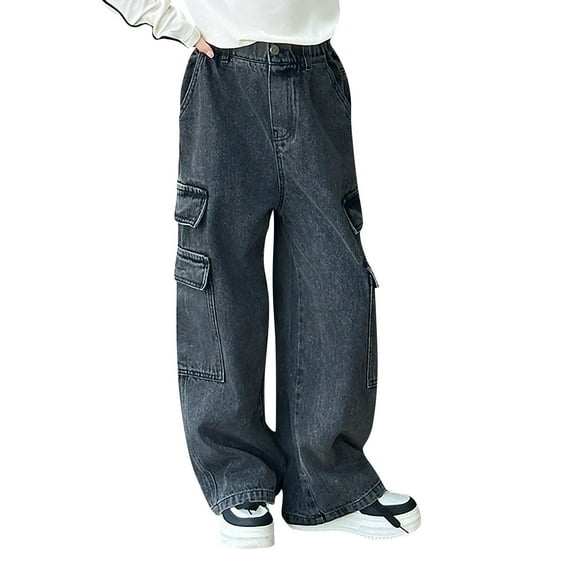 KVPLBQFD Barrel Jeans Pantalones Para Mujer Jeans Camo Pants Boys Sweat Pant Jeans Gifts for Kids 5-7 Holiday Gift for Friend Girls Age 8 Gift Ideas, Black 12-13 Years